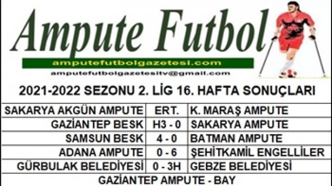 2021-2022 SEZONU 2. LİG 16. HAFTA SONUÇLARI