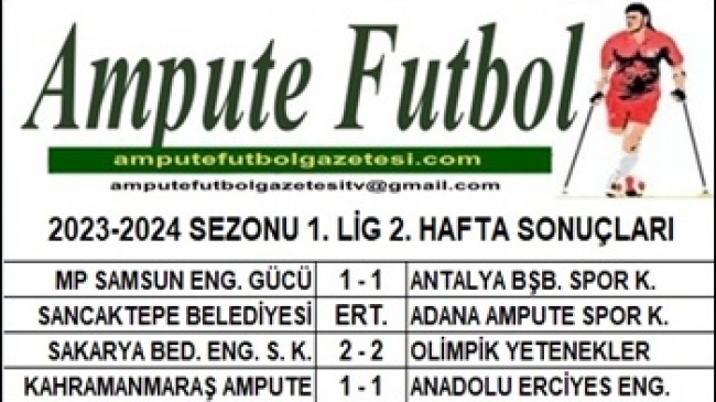 2023-2024 SEZONU 1. LİG 2. HAFTA SONUÇLARI