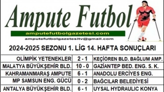 2024-2025 SEZONU 1. LİG 14. HAFTA SONUÇLARI