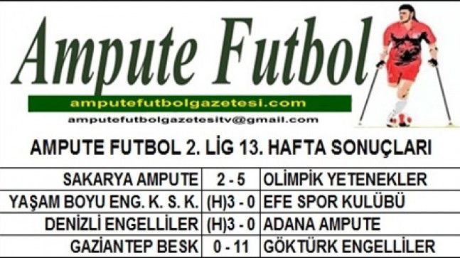 2. LİG 13. HAFTA SONUÇLARI