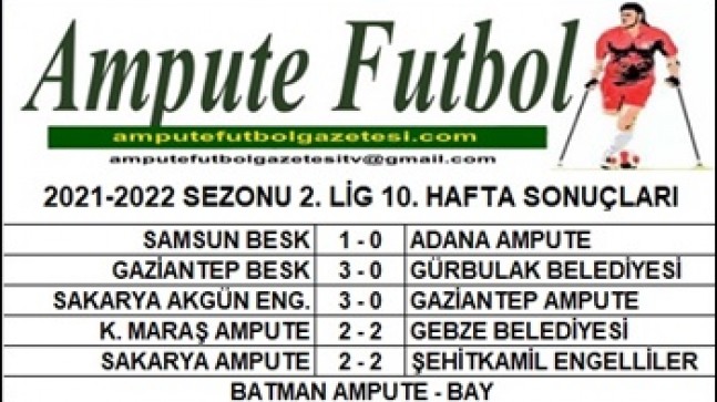 2021-2022 SEZONU 2. LİG 10. HAFTA SONUÇLARI