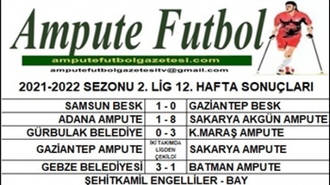2021-2022 SEZONU 2. LİG 12. HAFTA SONUÇLARI