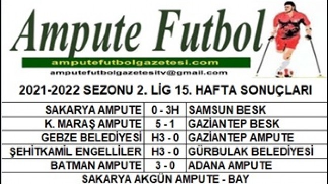 2021-2022 SEZONU 2. LİG 15. HAFTA SONUÇLARI