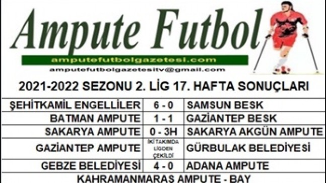 2021-2022 SEZONU 2. LİG 17. HAFTA SONUÇLARI