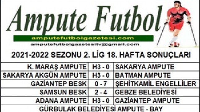 2021-2022 SEZONU 2. LİG 18. HAFTA SONUÇLARI