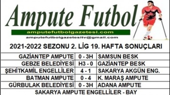 2021-2022 SEZONU 2. LİG 19. HAFTA SONUÇLARI