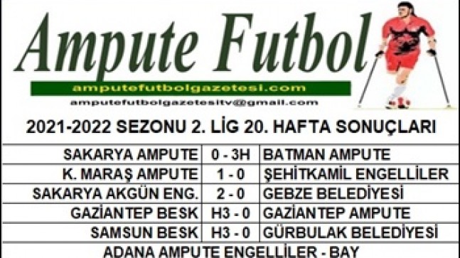 2021-2022 SEZONU 2. LİG 20. HAFTA SONUÇLARI
