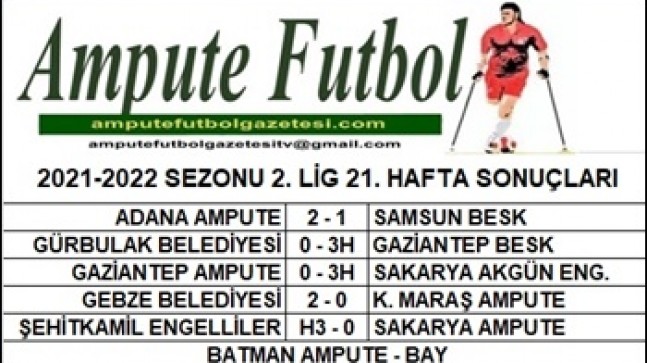 2021-2022 SEZONU 2. LİG 21. HAFTA SONUÇLARI