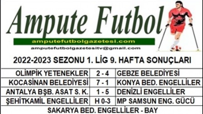 2022-2023 SEZONU 1. LİG 9. HAFTA SONUÇLARI
