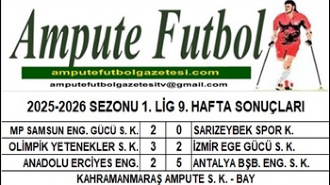 1. LİG 9. HAFTA SONUÇLARI ve PUAN TABLOSU