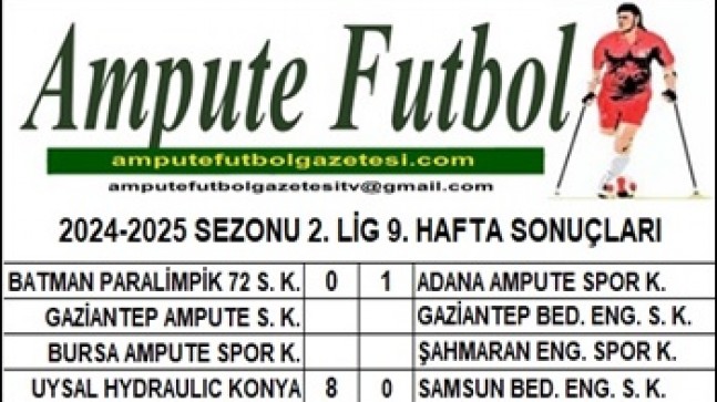 2. LİG 9. HAFTA SONUÇLARI ve PUAN TABLOSU