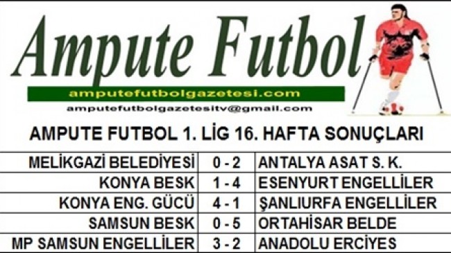 1. LİG 16. HAFTA SONUÇLARI