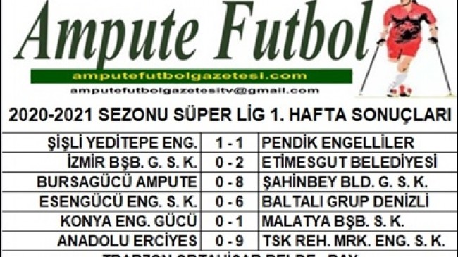 2020-2021 SEZONU SÜPER LİG 1. HAFTA SONUÇLARI