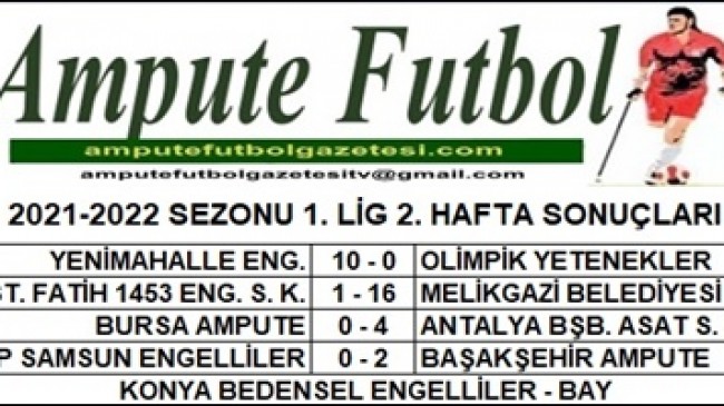 2021-2022 SEZONU 1. LİG 2. HAFTA SONUÇLARI