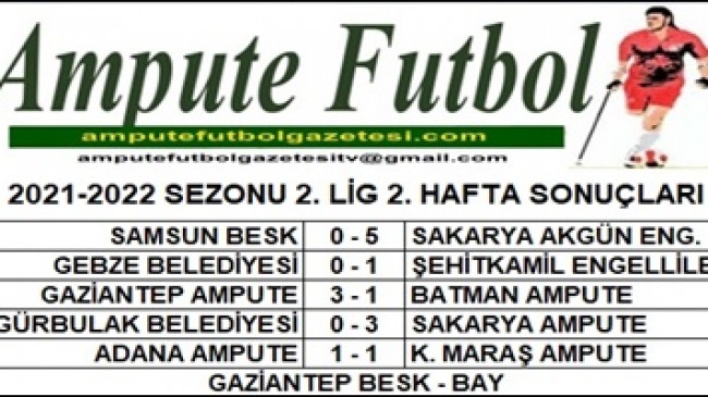 2021-2022 SEZONU 2. LİG 2. HAFTA SONUÇLARI