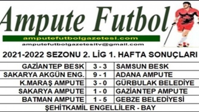 2021-2022 SEZONU 2. LİG 1. HAFTA SONUÇLARI