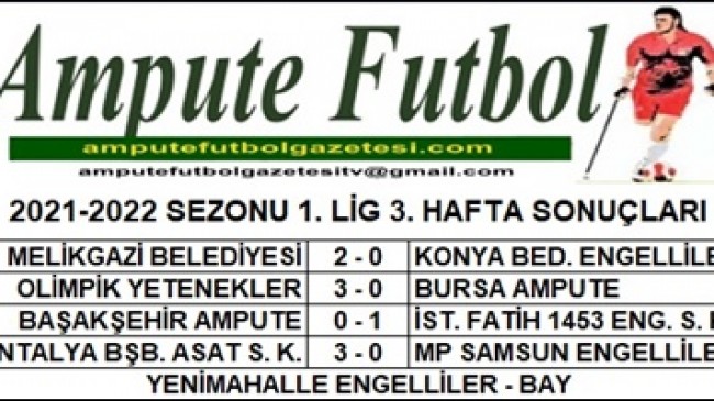 2021-2022 SEZONU 1. LİG 3. HAFTA SONUÇLARI