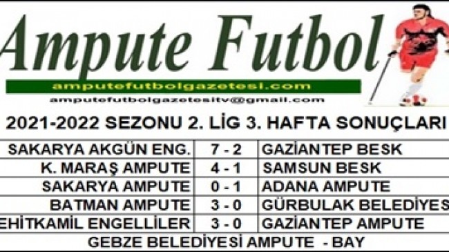 2021-2022 SEZONU 2. LİG 3. HAFTA SONUÇLARI