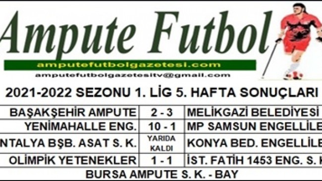2021-2022 SEZONU 1. LİG 5. HAFTA SONUÇLARI