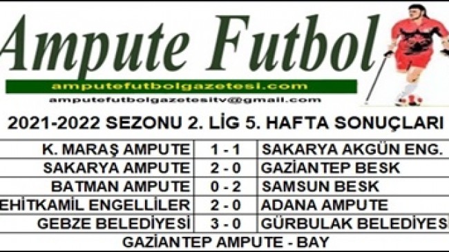 2021-2022 SEZONU 2. LİG 5. HAFTA SONUÇLARI