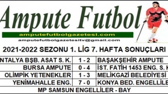 2021-2022 SEZONU 1. LİG 7. HAFTA SONUÇLARI