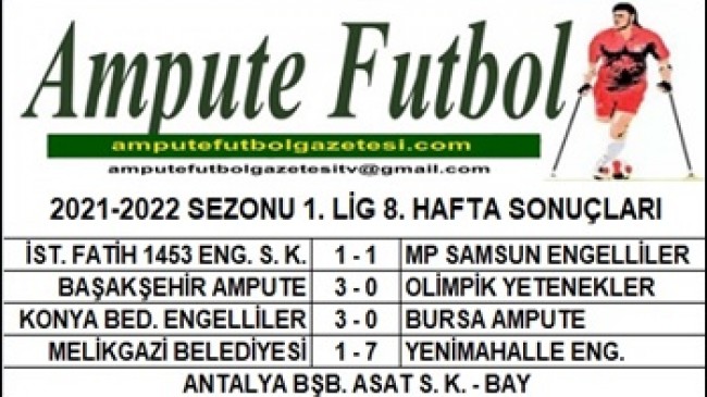 2021-2022 SEZONU 1. LİG 8. HAFTA SONUÇLARI