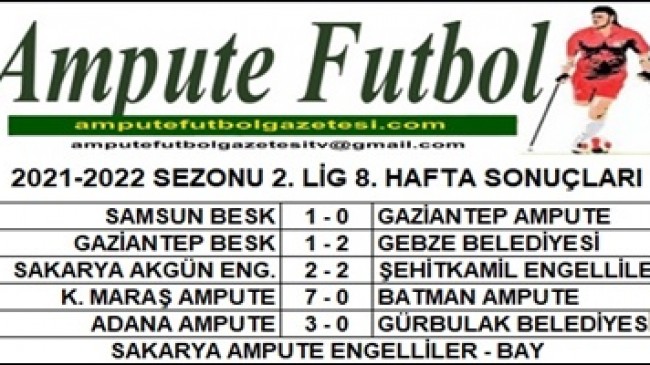 2021-2022 SEZONU 2. LİG 8. HAFTA SONUÇLARI