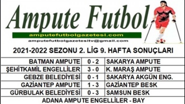 2021-2022 SEZONU 2. LİG 9. HAFTA SONUÇLARI