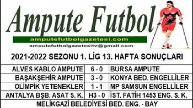 2021-2022 SEZONU 1. LİG 13. HAFTA SONUÇLARI