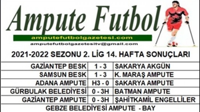 2021-2022 SEZONU 2. LİG 14. HAFTA SONUÇLARI