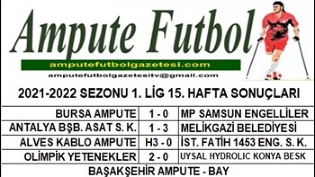 2021-2022 SEZONU 1. LİG 15. HAFTA SONUÇLARI