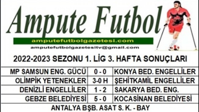 2022-2023 SEZONU 1. LİG 3. HAFTA SONUÇLARI