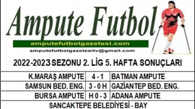 2022-2023 SEZONU 2. LİG 5. HAFTA SONUÇLARI