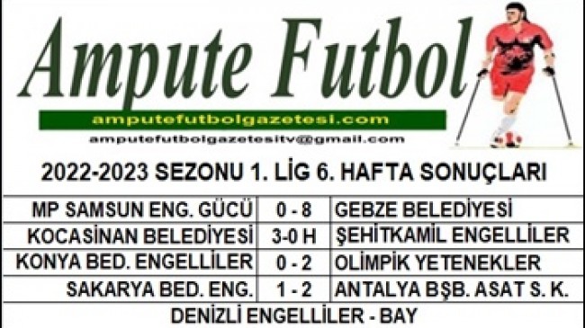 2022-2023 SEZONU 1. LİG 6. HAFTA SONUÇLARI