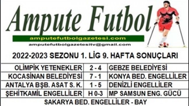 2022-2023 SEZONU 1. LİG 9. HAFTA SONUÇLARI