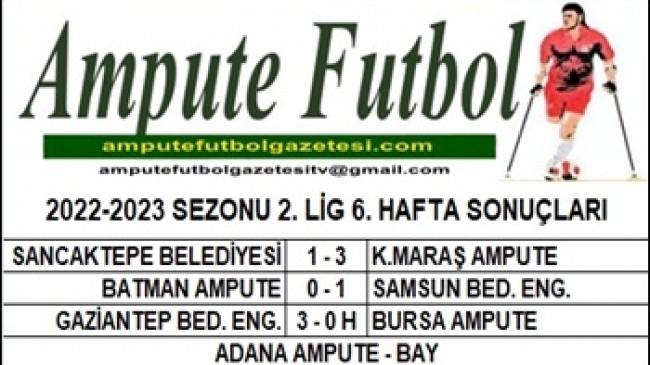 2022-2023 SEZONU 2. LİG 6. HAFTA SONUÇLARI