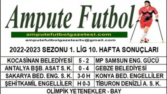 2022-2023 SEZONU 1. LİG 10. HAFTA SONUÇLARI