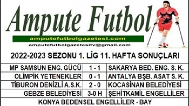 2022-2023 SEZONU 1. LİG 11. HAFTA SONUÇLARI