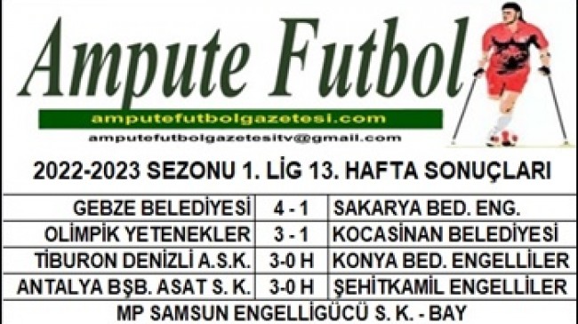 2022-2023 SEZONU 1. LİG 13. HAFTA SONUÇLARI