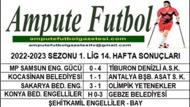 2022-2023 SEZONU 1. LİG 14. HAFTA SONUÇLARI