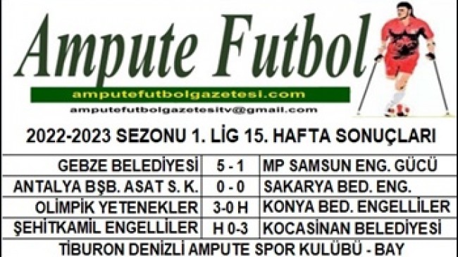 2022-2023 SEZONU 1. LİG 15. HAFTA SONUÇLARI