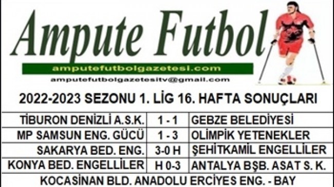 2022-2023 SEZONU 1. LİG 16. HAFTA SONUÇLARI