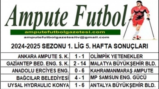 2024-2025 SEZONU 1. LİG 5. HAFTA SONUÇLARI