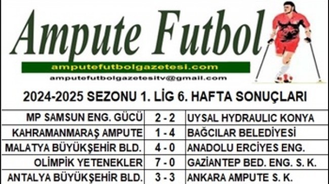 2024-2025 SEZONU 1. LİG 6. HAFTA SONUÇLARI