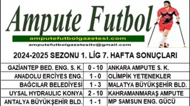 2024-2025 SEZONU 1. LİG 7. HAFTA SONUÇLARI