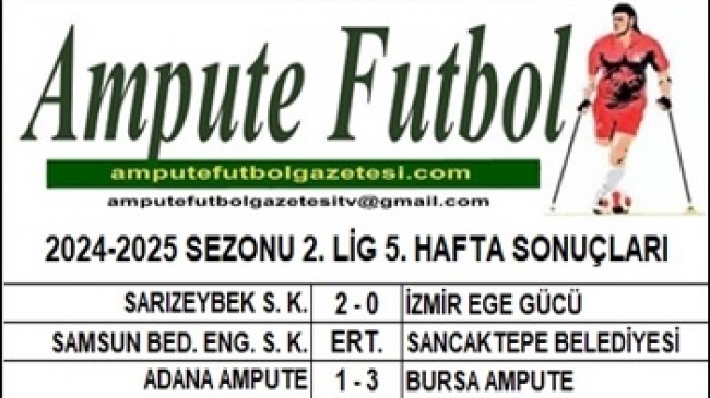 2024-2025 SEZONU 2. LİG 5. HAFTA SONUÇLARI