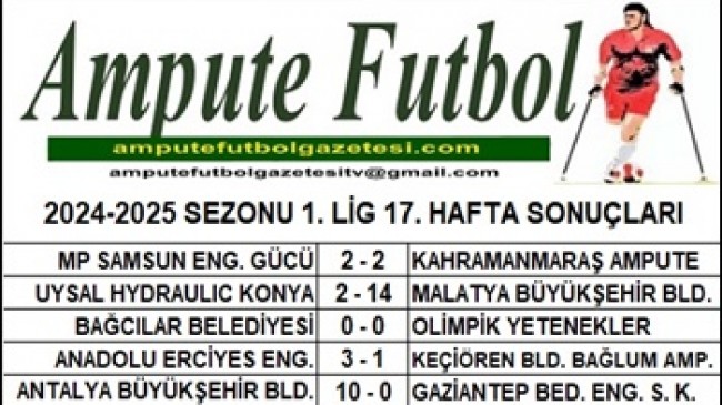 2024-2025 SEZONU 1. LİG 17. HAFTA SONUÇLARI